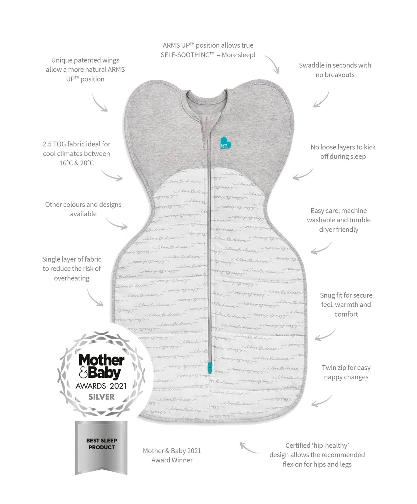 Love To Dream Swaddle Up&trade; Small/8-13lbs (2.5 Tog) - White