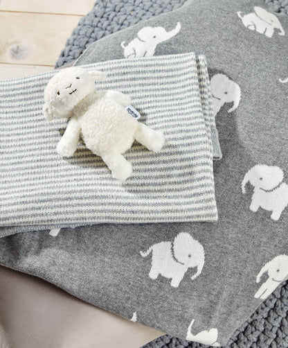 Knitted Blanket - Welcome to the World Elephant - Grey