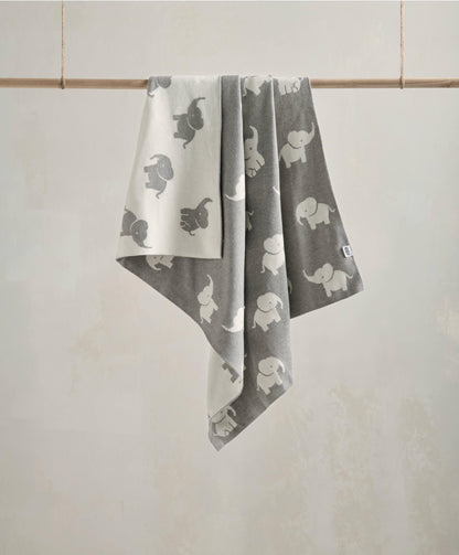 Knitted Blanket - Welcome to the World Elephant - Grey