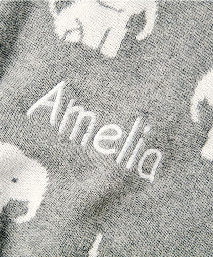 Knitted Blanket - Welcome to the World Elephant - Grey