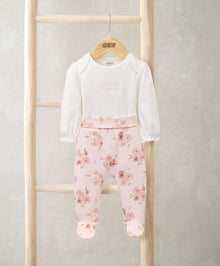Embroidered Bodysuit & Floral Leggings Set (2 Pieces)  & Pink Bunny Comforter Gift Box