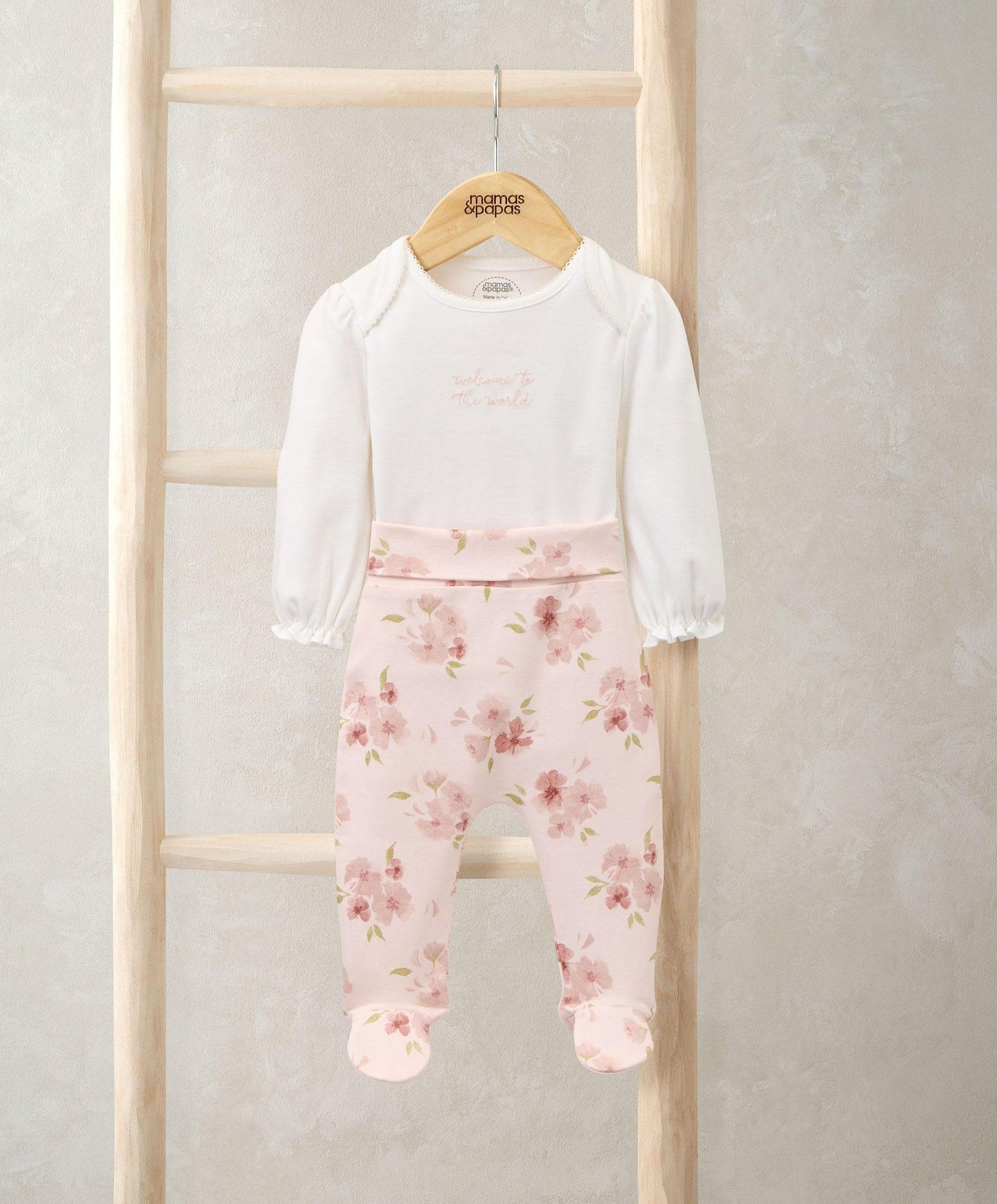 Embroidered Bodysuit & Floral Leggings Set (2 Pieces)  & Pink Bunny Comforter Gift Box