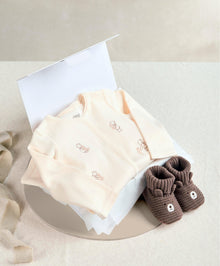 0-3m Embroidered Teddy Bear Romper Baby Gift Box - Medium