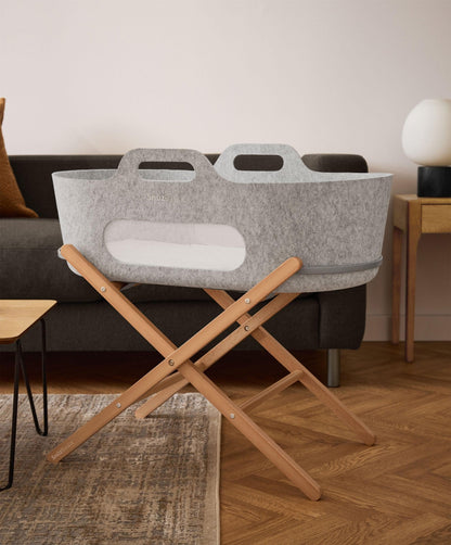 SnuzBaskit Moses Basket & Stand - Light Grey/ Natural