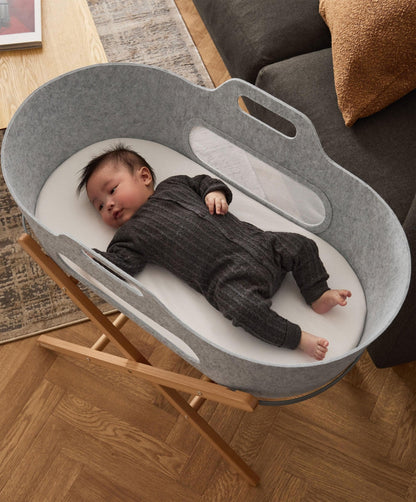 SnuzBaskit Moses Basket & Stand - Light Grey/ Natural