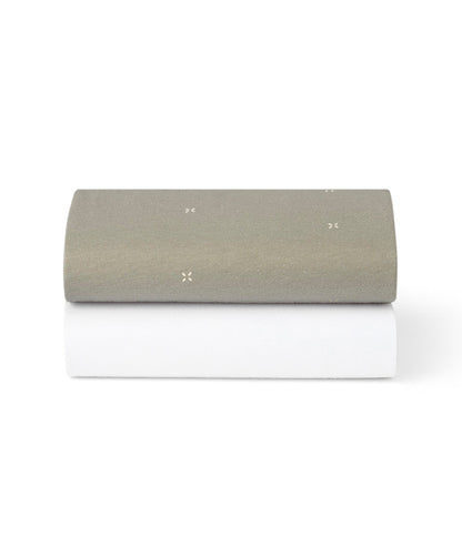 Snüz Twin Pack Moses Basket Sheets - Sage Cross