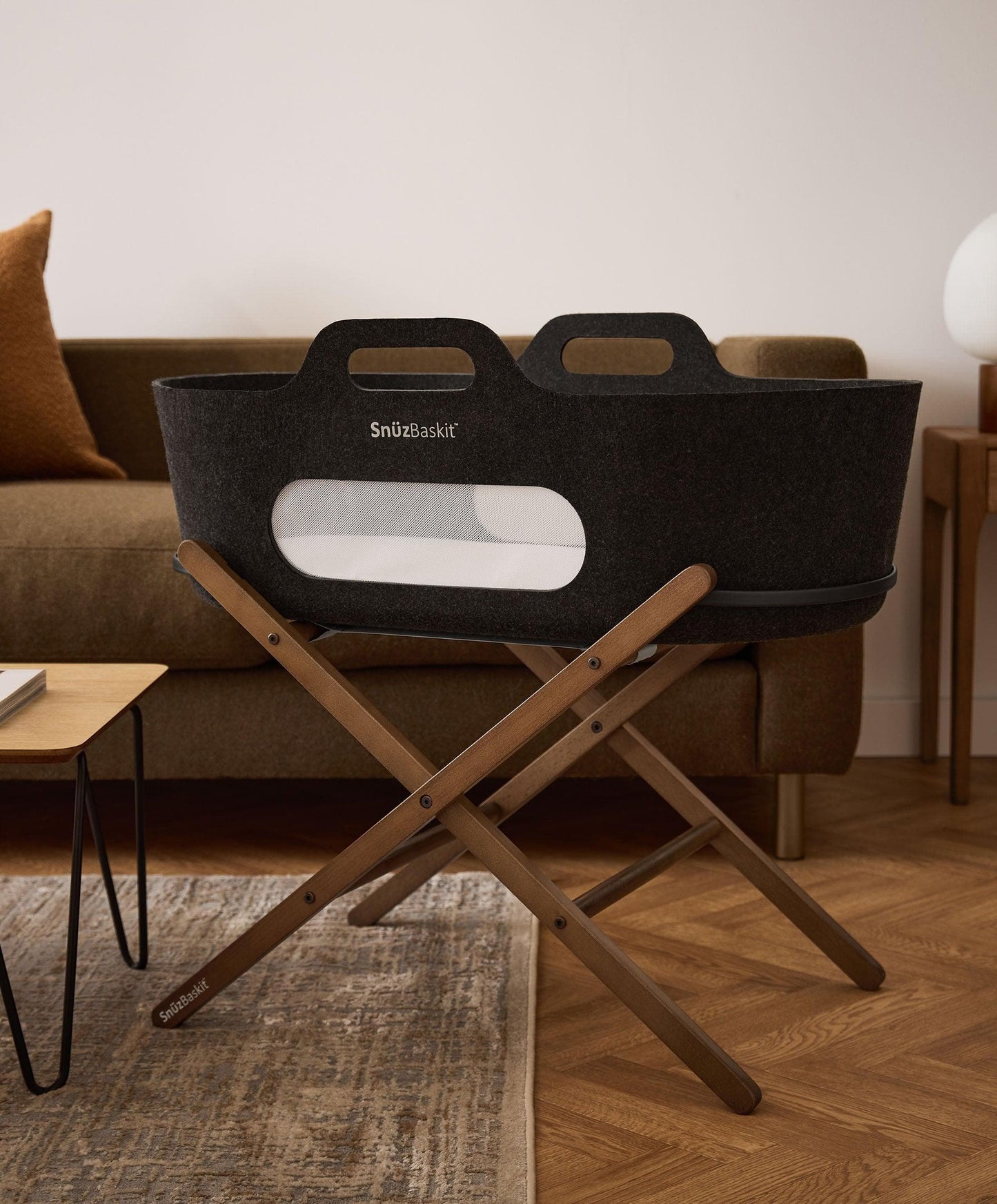 SnuzBaskit Moses Basket & Stand - Graphite/Walnut