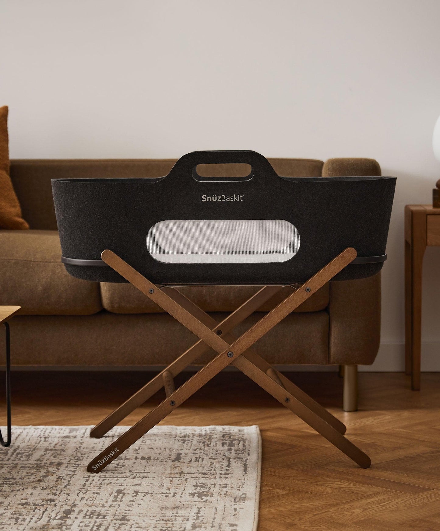 SnuzBaskit Moses Basket & Stand - Graphite/Walnut